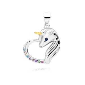 Pandantiv argint unicorn si inima cu pietre colorate DiAmanti Z1728CGR_MUBL-DIA (Argint 925‰ 2,9 g.)